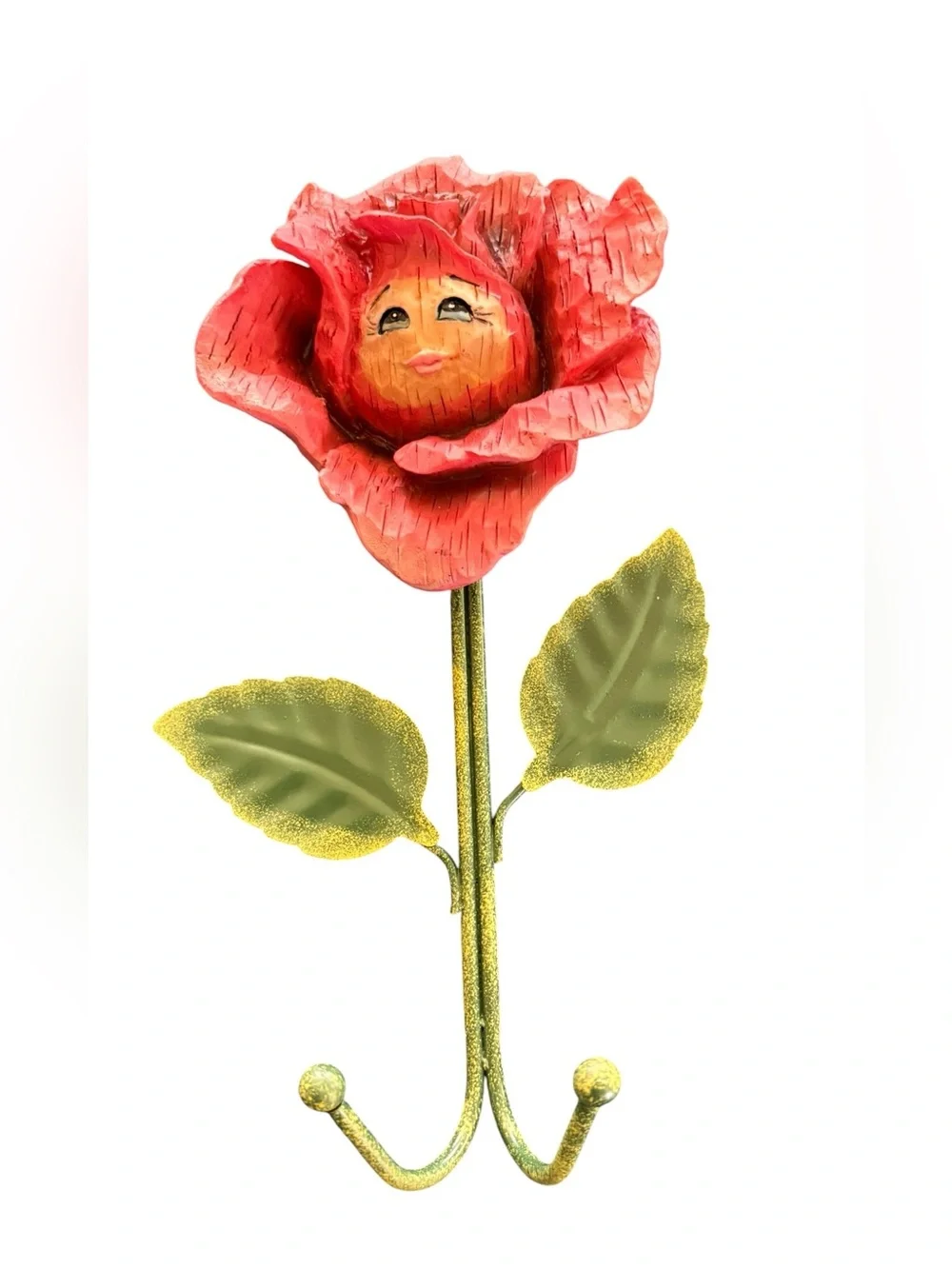 Anthropomorphic Flower Bashful Face Metal Kitchen Bath Double Hook Robe Coat
